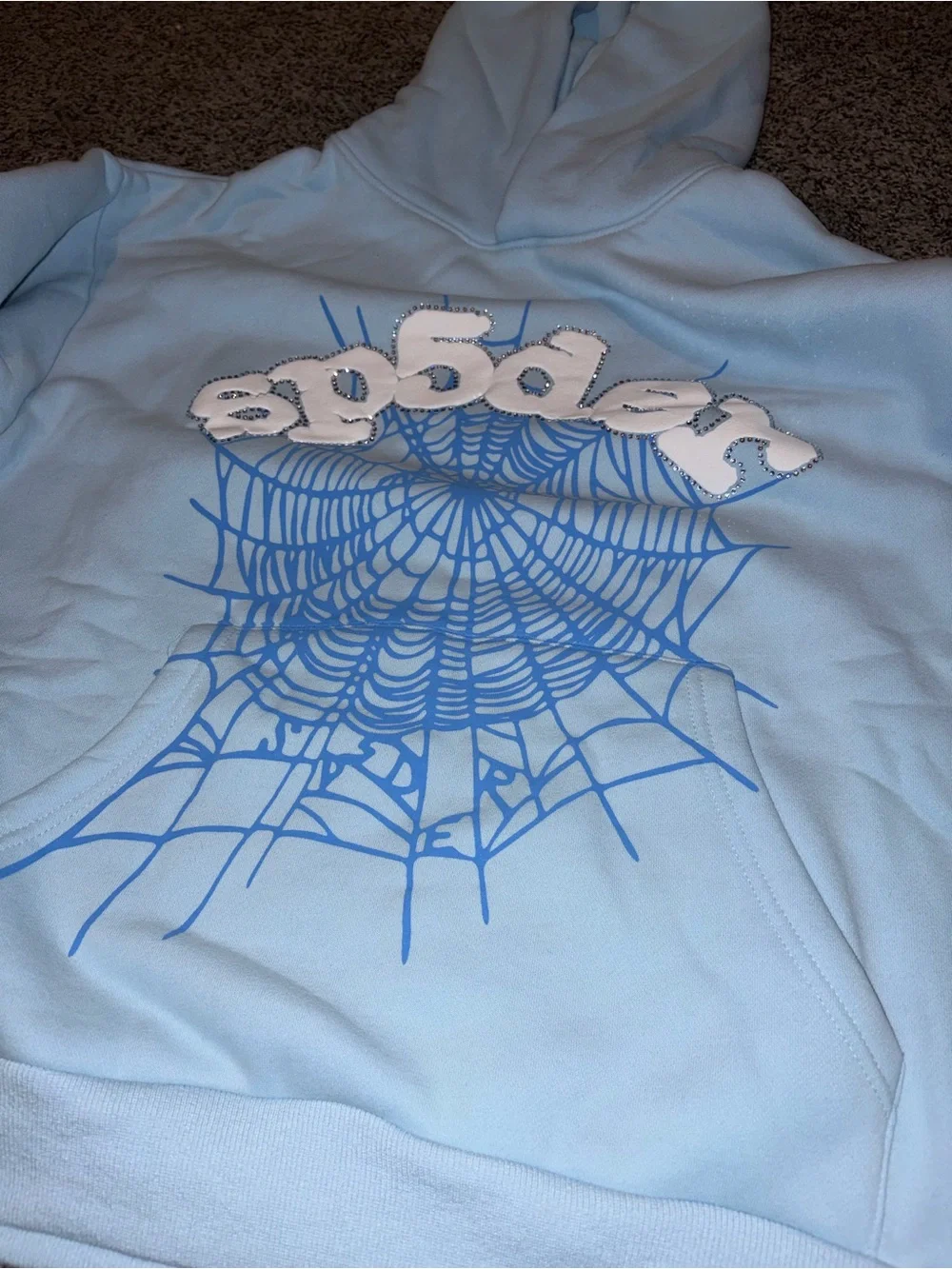 Light Blue Spiderweb Graphic Hoodie - Unbranded